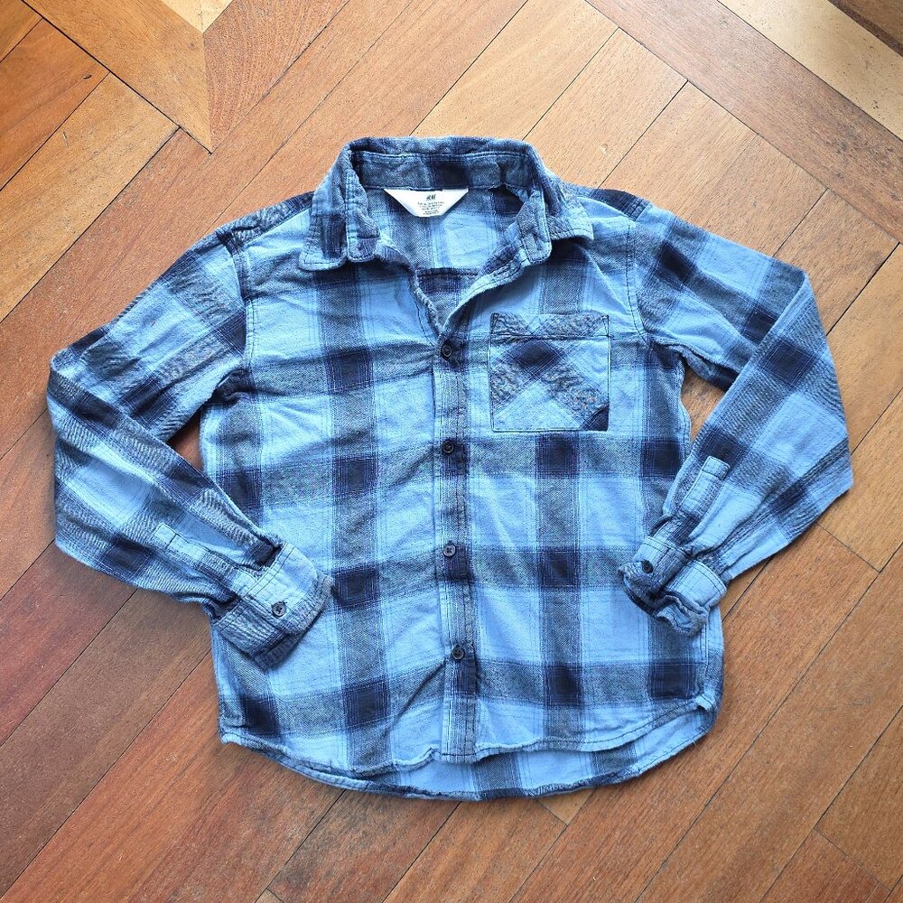 H&M Boys Long Sleeve Plaid Flannel Button Down Shirt Size 10